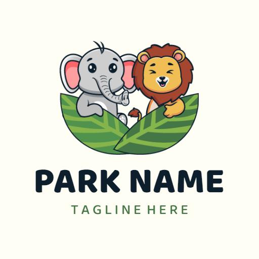Cute Elephant and Lion Embracing Nature in Safari Logo Template