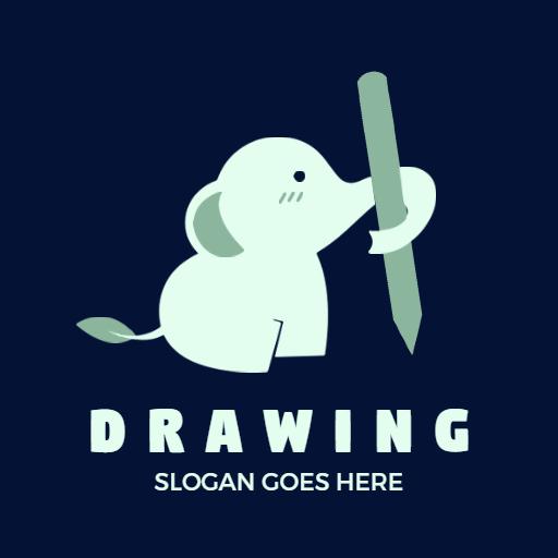 Cute Elephant Holding Pencil Symbolizing Drawing Art Logo Template