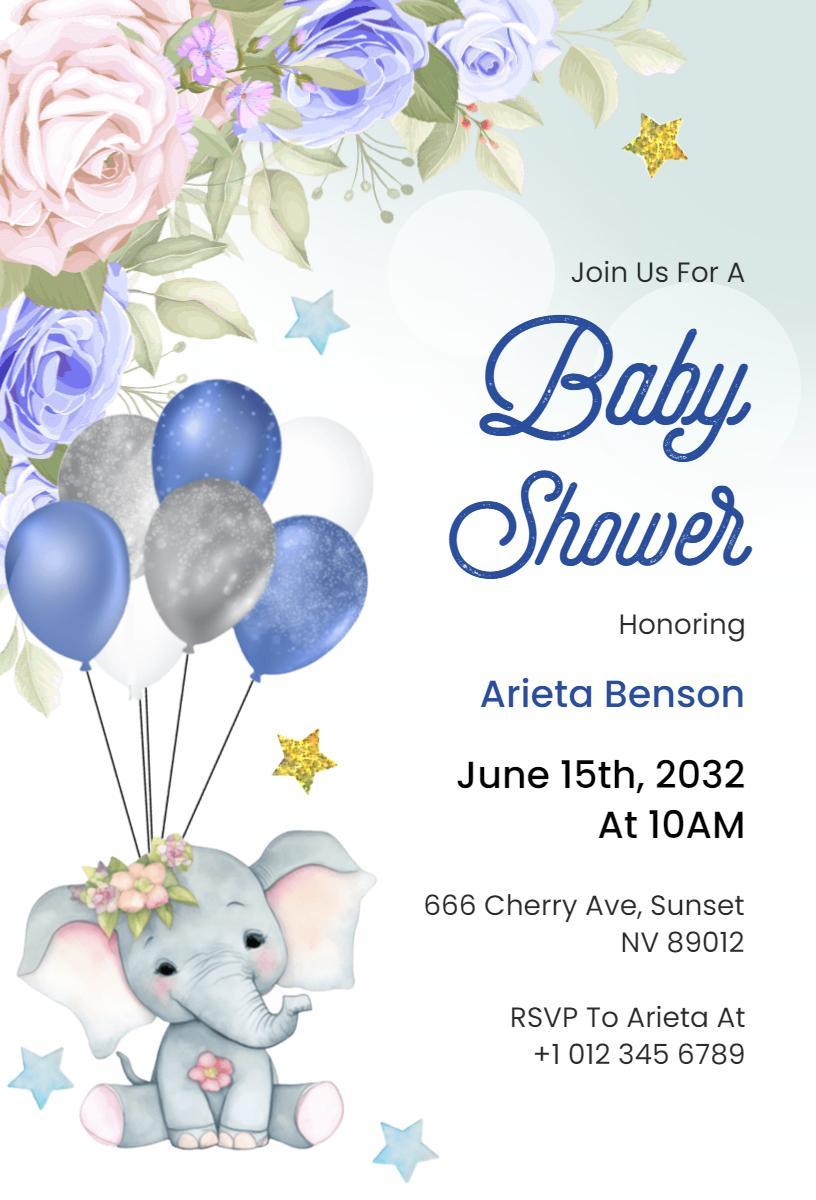 Cute Elephant Theme Baby Shower Celebration Invitation Template