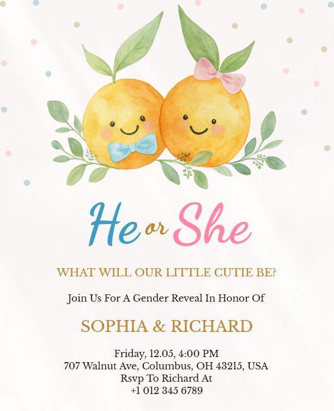 Cute Fruit Theme Twin Gender Reveal Event Flyer Template