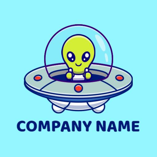 Cute Green Alien in a Spaceship Captivates Children Logo Template