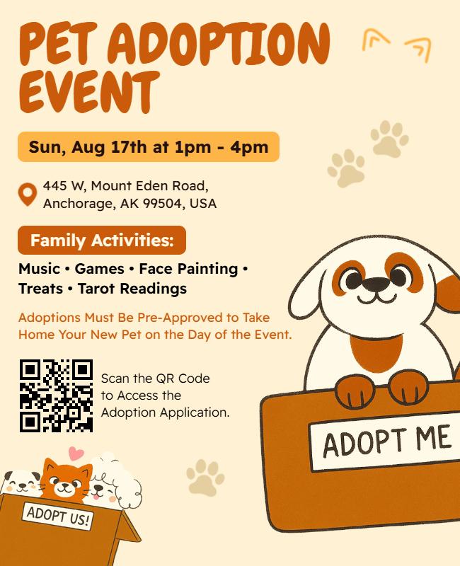 Cute Illustrated Pet Adoption Event Flyer Template