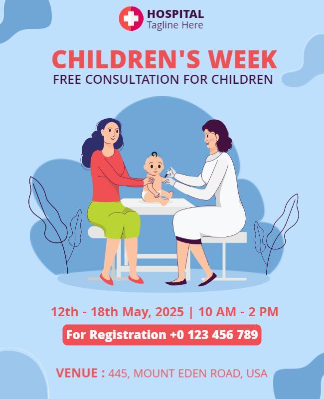 Cute Illustrative Children's Health Consultation Week Poster Template