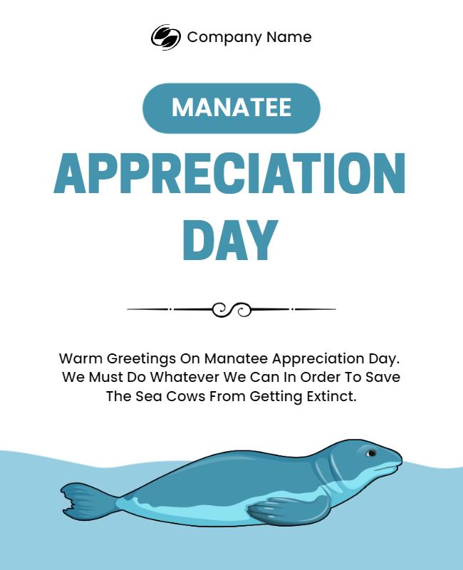 Cute Manatee Appreciation Day Conservation Awareness Poster Template