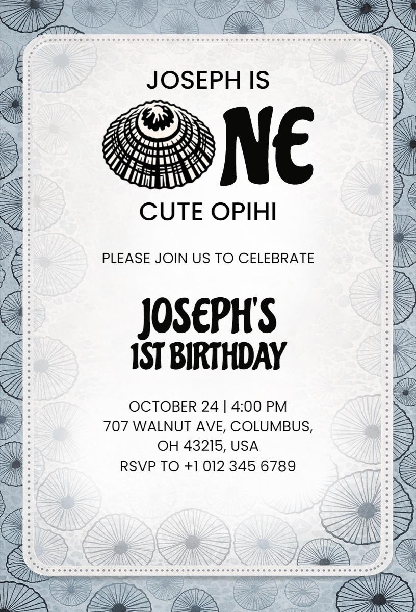 Cute Opihi Themed First Birthday Celebration Invitation Template