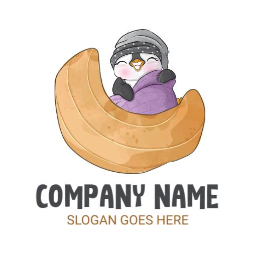 Cute Penguin Dreaming on a Cozy Banana Bed Logo Template