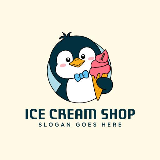 Cute Penguin Enjoying a Sweet Ice Cream Cone Logo Template