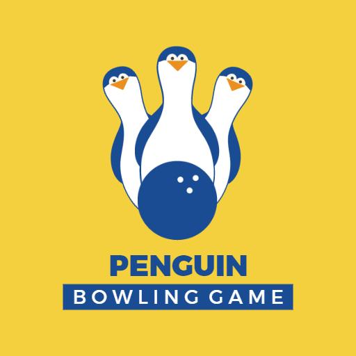 Cute Penguins Playing a Fun Bowling Game Logo Template