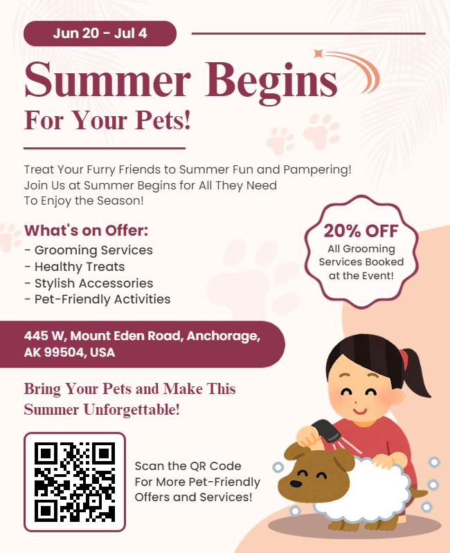 Cute Pet-Themed Summer Pampering Event Poster Template