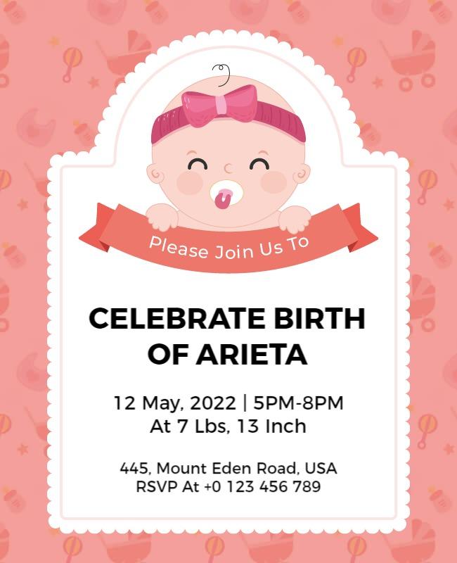 Cute Pink Baby Shower Celebration Invitation Poster Template