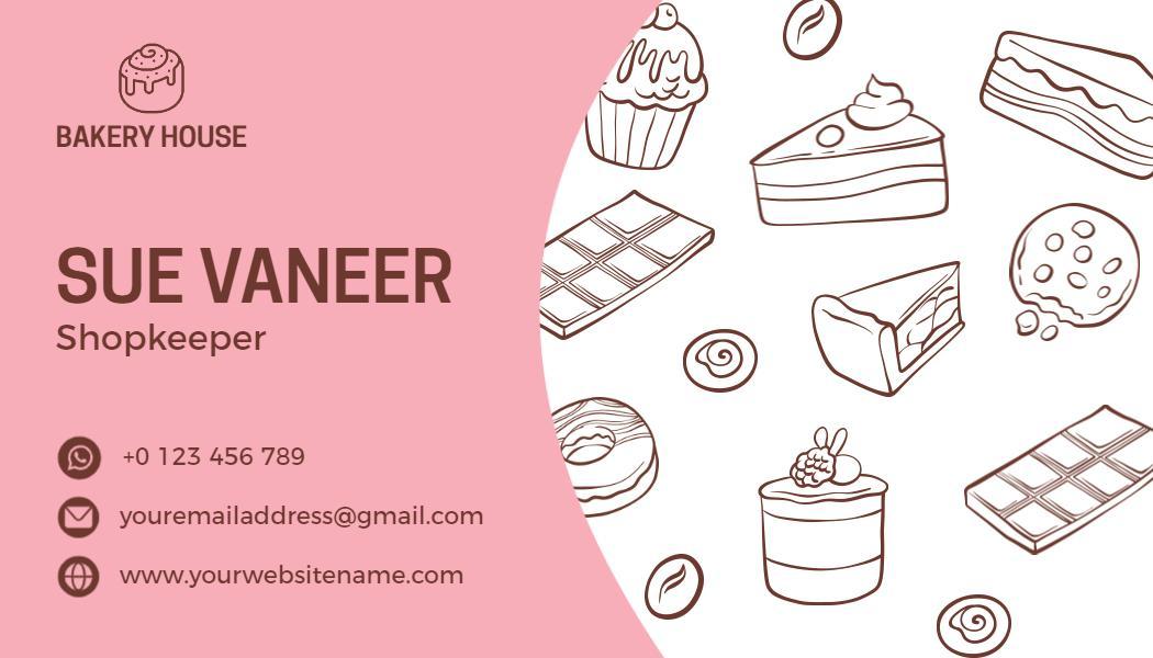 Cute Pink Bakery House Desserts Business Card Template