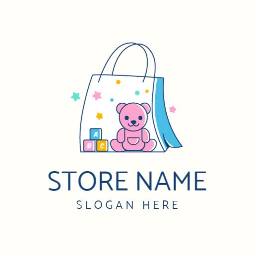 Cute Pink Bear and Colorful Bag for Toy Shop Logo Template
