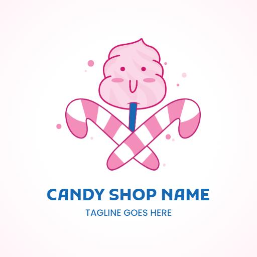 Cute Pink Cotton Candy and Candy Canes Design Logo Template
