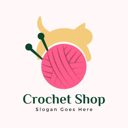 Cute Pink Yarn Ball with Knitting Needles for Crochet Shop Logo Template