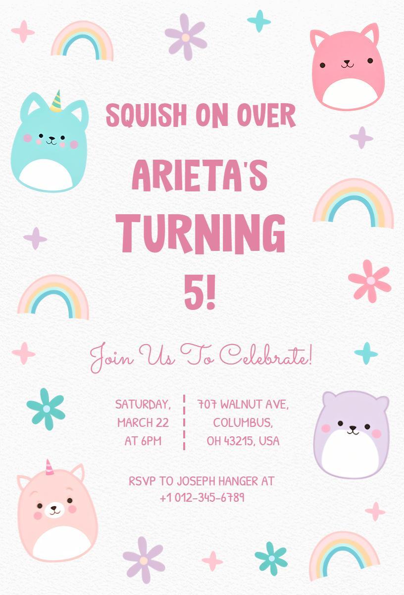 Cute Rainbow Unicorn Themed Birthday Celebration Invitation Template
