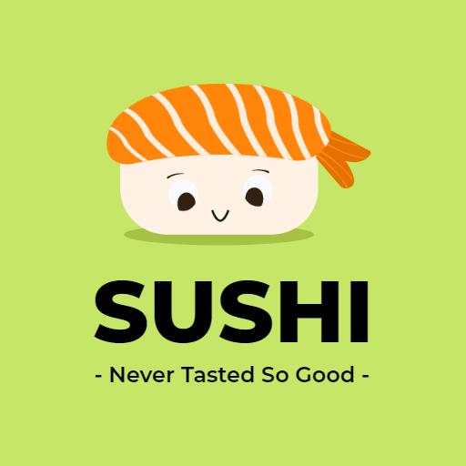 Cute Sushi Character with Orange Toppings on Green Background Logo Template