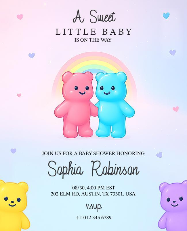 Cute Teddy Bear Baby Shower Flyer Template