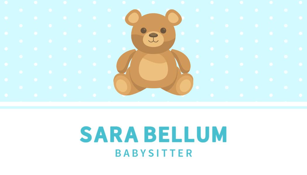 Cute Teddy Bear Illustration for Babysitting Service Business Card Template