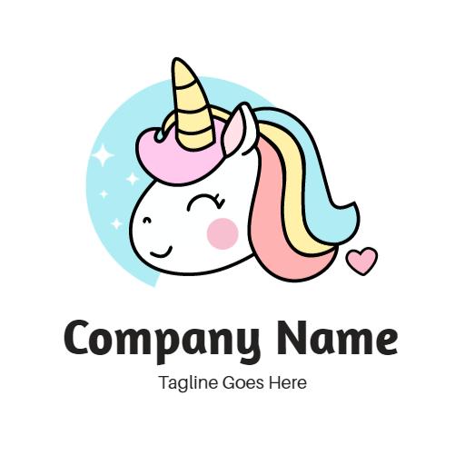 Cute Unicorn Character with Colorful Mane and Stars Logo Template