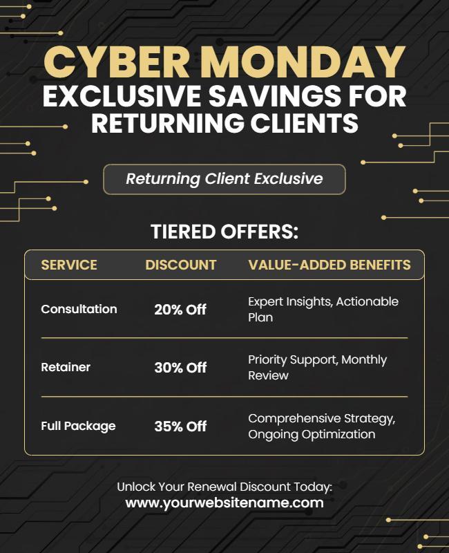 Cyber Monday Savings for Returning Clients Flyer Template