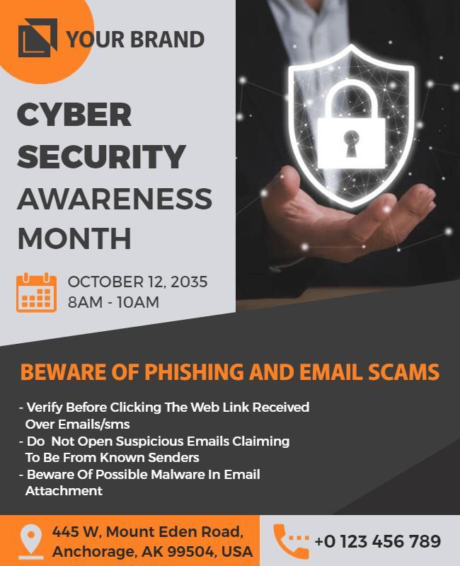 Modern Gray Cyber Security Awareness Month Flyer Template