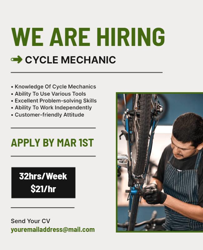 Cycle Mechanic Hiring Flyer Template