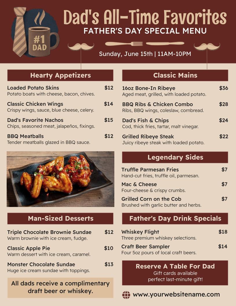 Dad's All-Time Favorites Menu Flyer Template