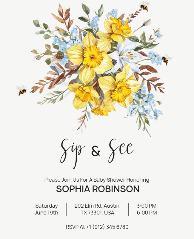 Daffodil Floral Baby Shower Invitation Flyer Template