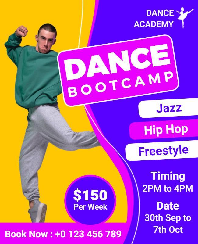 Dance Bootcamp with Jazz and Hip Hop Flyer Template