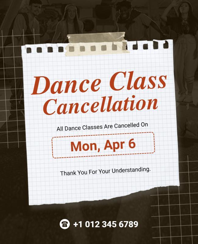 Dance Class Cancellation Notice Poster Template