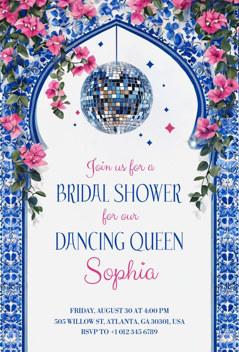 Dancing Queen Disco Themed Bridal Shower Invitation Template