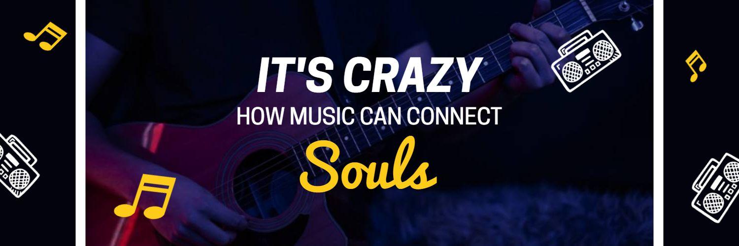 Dark Musical Theme with Acoustic Guitar and Notes Twitter Banner Template