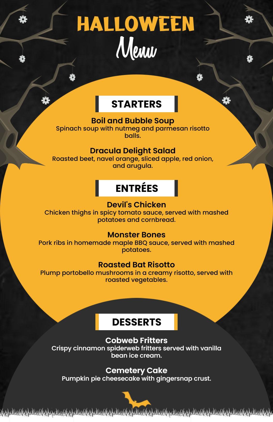 Dark Themed Halloween Night Dinner Menu Template