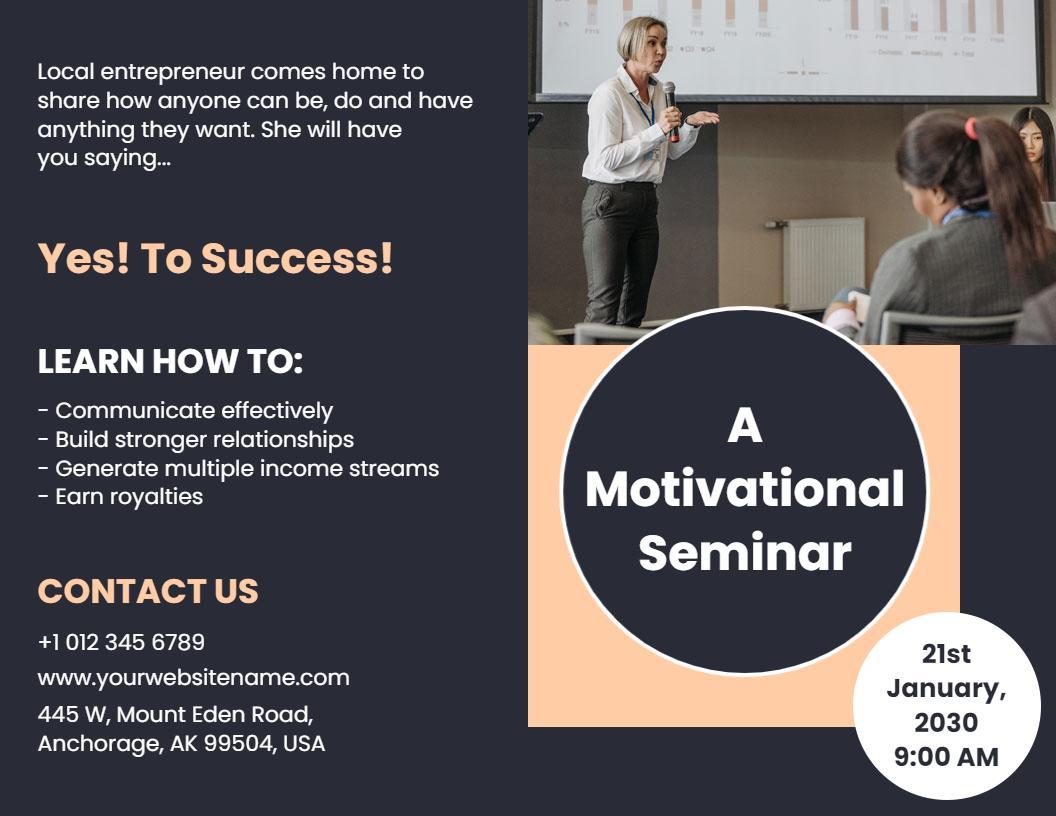 Dark Themed Motivational Seminar Event Brochure Template