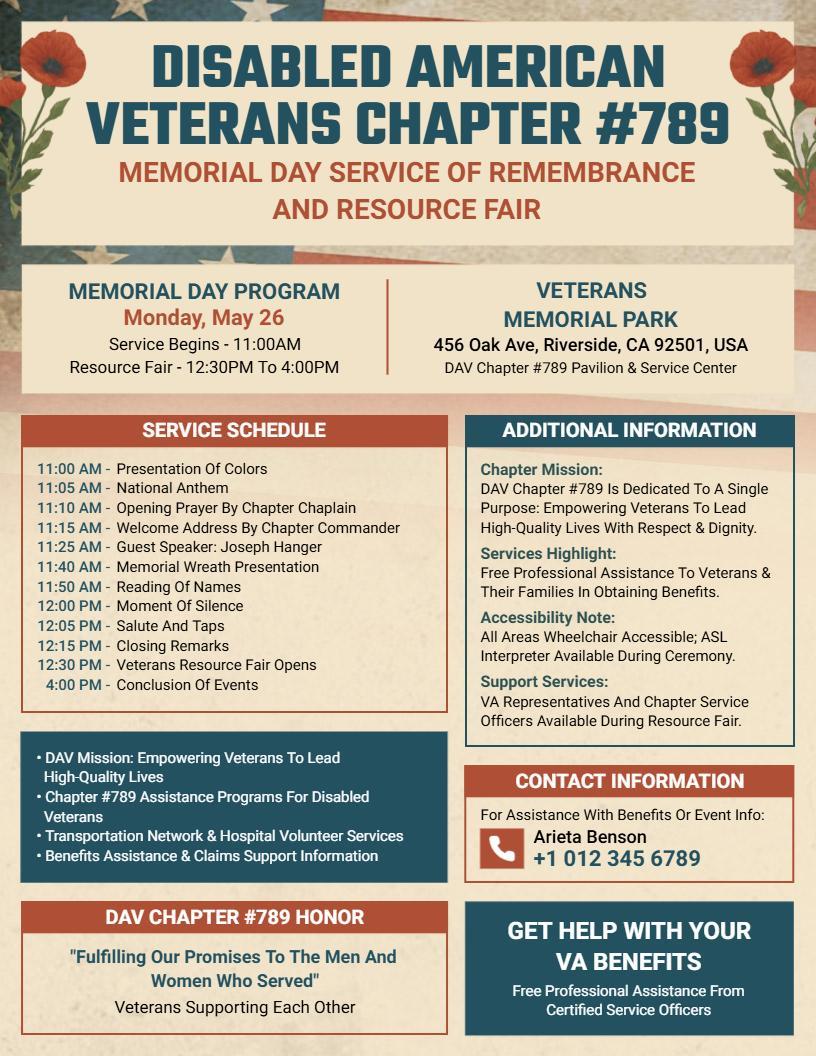 DAV Chapter Memorial Ceremony Flyer Template