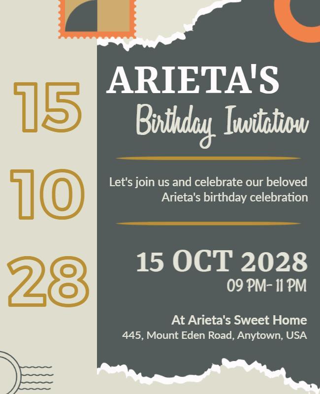 Davy Grey Birthday Party Invitation Flyer Template