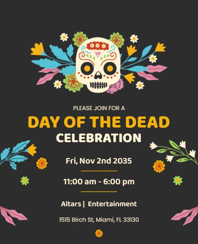 Colorful Floral Day of the Dead Celebration Flyer Template