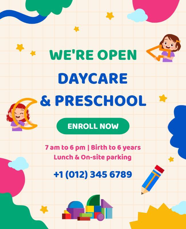 Daycare and Preschool Enrollment Announcement Flyer Template