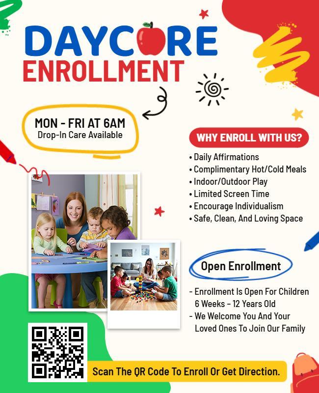 Daycare Center Enrollment Information Flyer Template