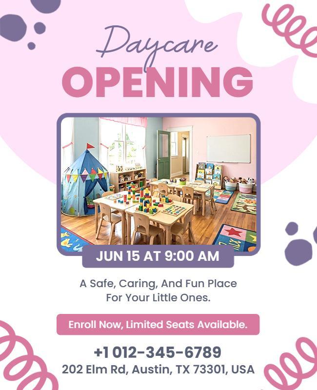 Daycare Center Grand Opening Announcement Poster Template
