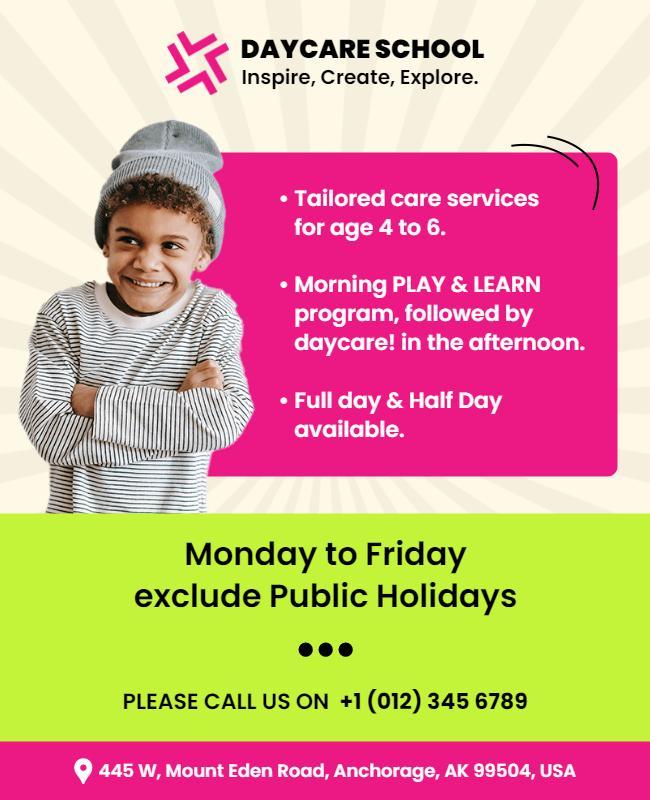 Daycare School Enrollment Information Flyer Template