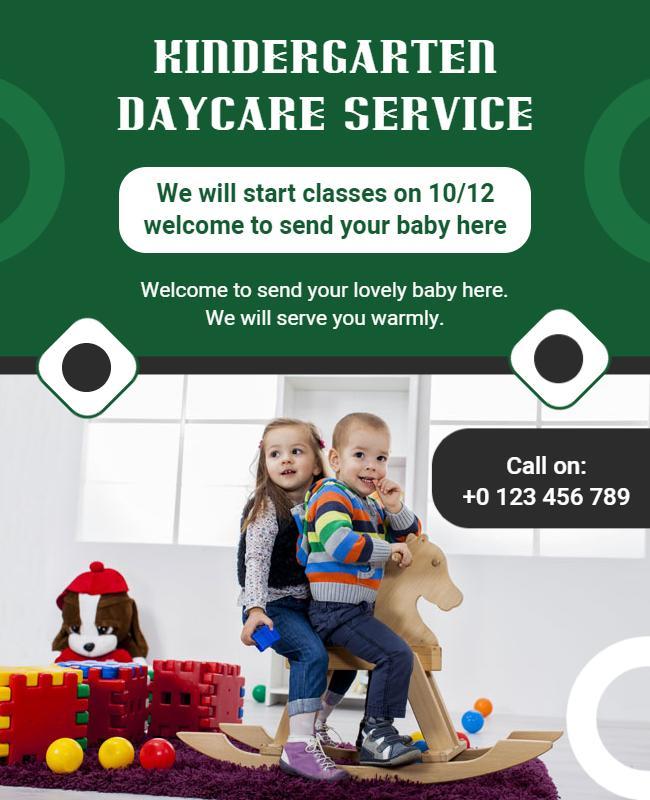 Welcoming Green Kindergarten Daycare Service Flyer Template