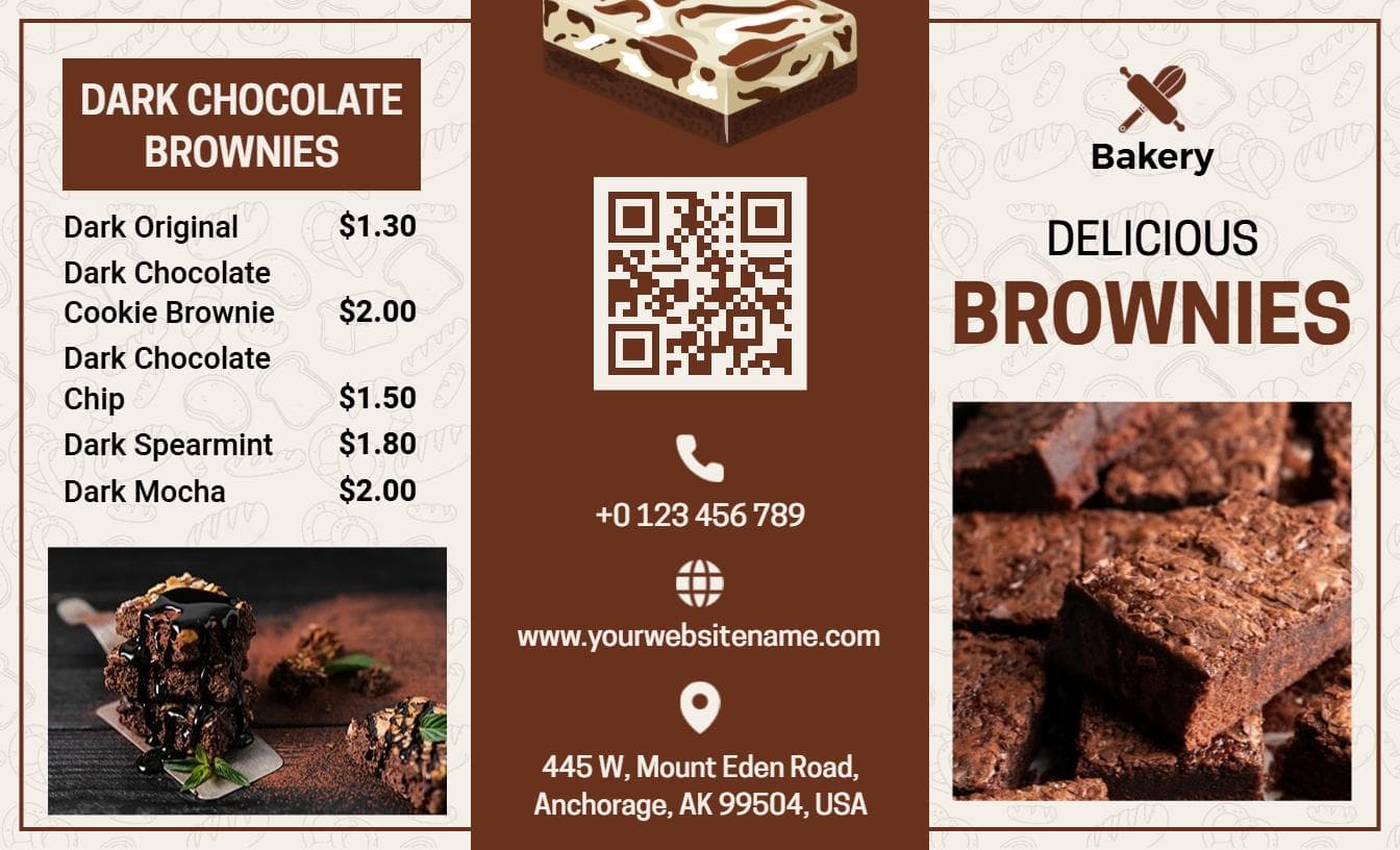 Decadent Brownie Varieties with Unique Flavors Dessert Menu Template