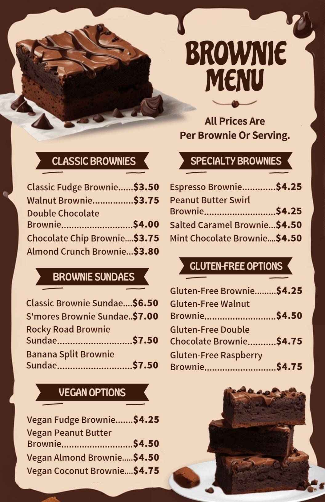 Decadent Brownies and Indulgent Sundaes Dessert Menu Template