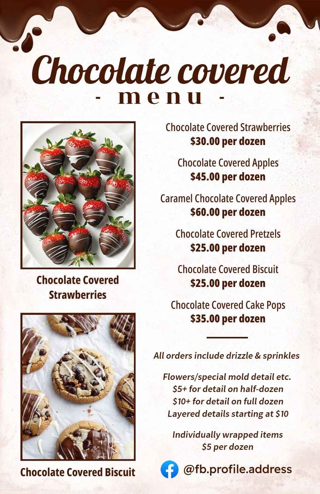 Decadent Chocolate-Covered Treats and Sweet Indulgences Menu Template