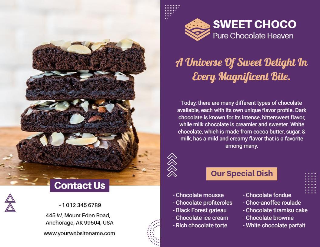 Decadent Chocolate Dessert Menu for Bakery Brochure Template