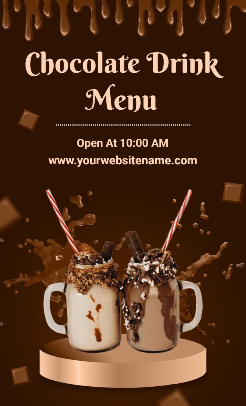 Decadent Chocolate Drink Selections for Every Sweet Tooth Menu Template