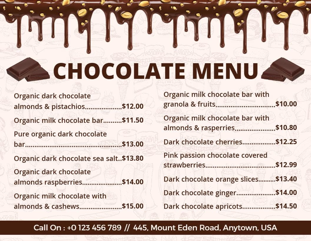 Decadent Chocolate Treats Featuring Nuts and Fruits Chocolate Menu Template