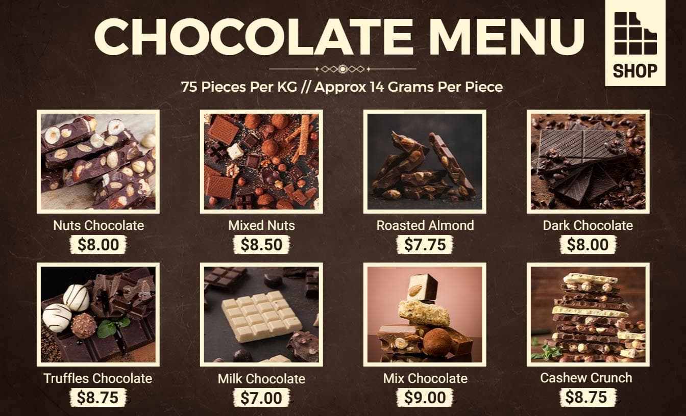 Decadent Dark and Nutty Chocolate Selections for Sweet Lovers Menu Template