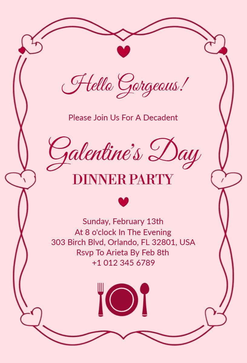 Decadent Galentine's Day Dinner Party Celebration Invitation Template